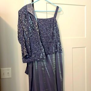 2-piece evening gown, silvery-blue with subtle sequins. Lined shimmery skirt.